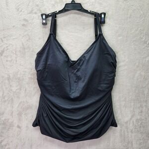 Bleu Rod Beattie Tankini Top Plus Size 16W Ruched Swim‎ Adjustable Straps Black